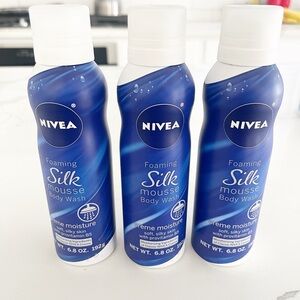 3 Lot Nivea Foaming Silk Mousse Body Wash Creme Moisture 6.8 oz